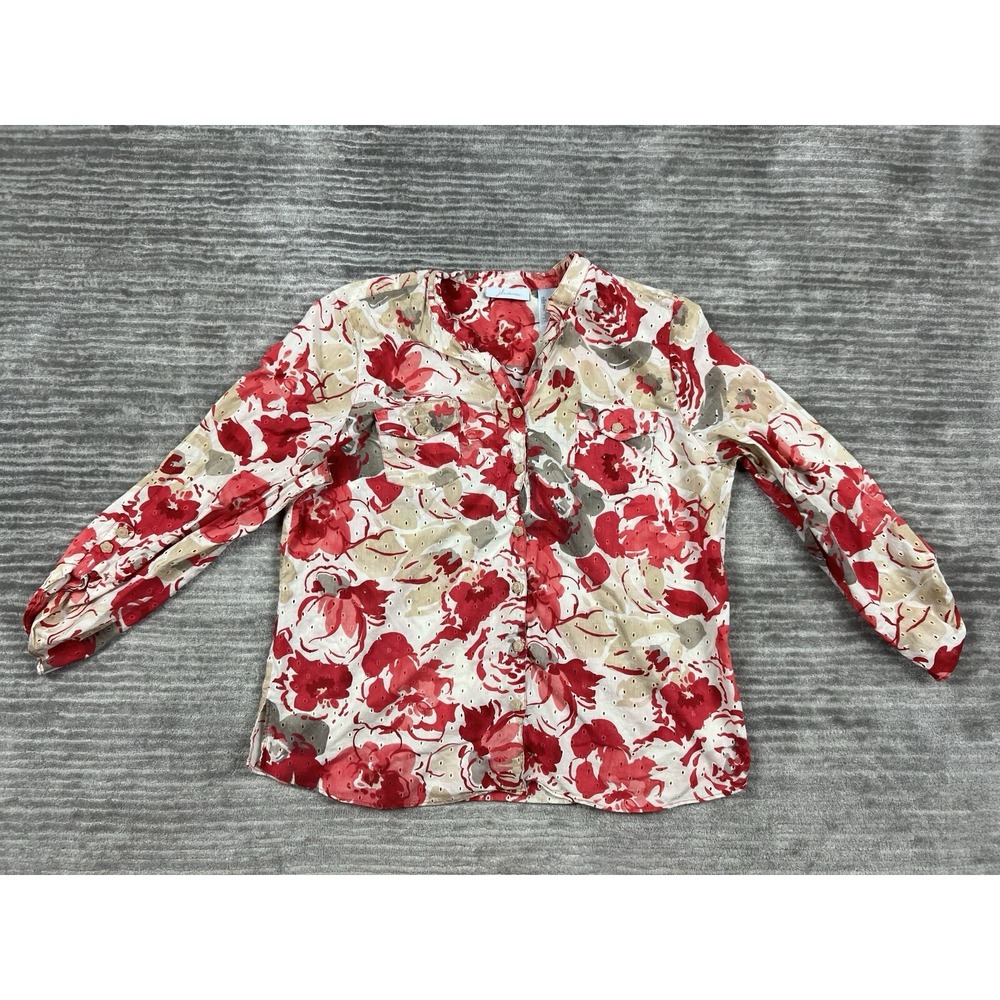 JH Collectibles Top Womens XL Multicolor Floral Button Up Roll Tab Sleeve